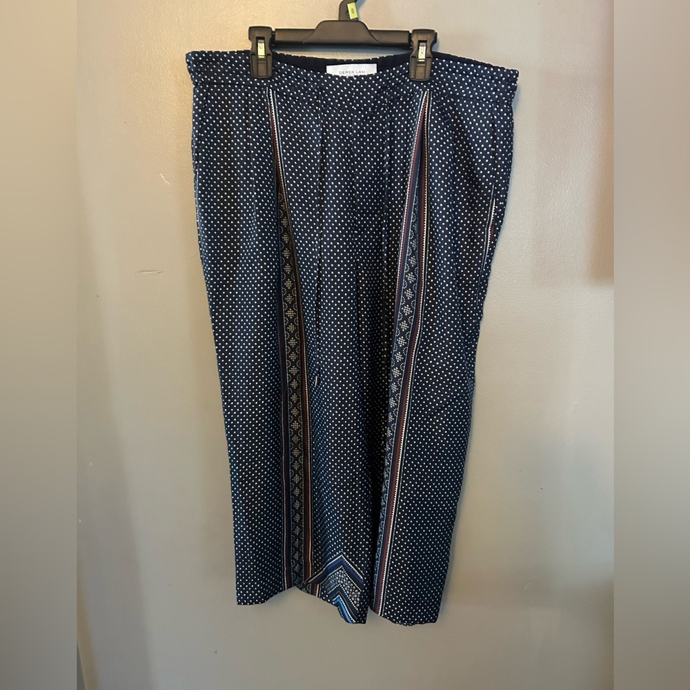 Derek Lam 10 Crosby Navy Polka Dot Cropped Wide Leg Pants